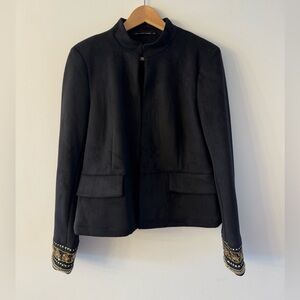Gorgeous black suede like blazer with detailed sleeves
